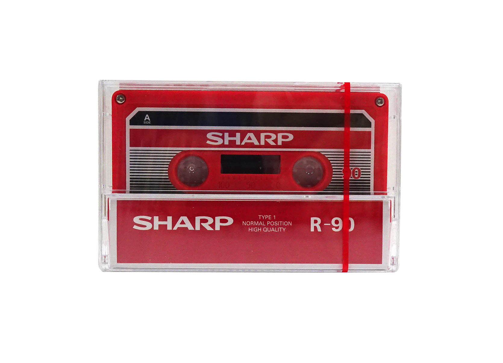 Аудиокассета SHARP R-90 красная в прозрачной запечатке