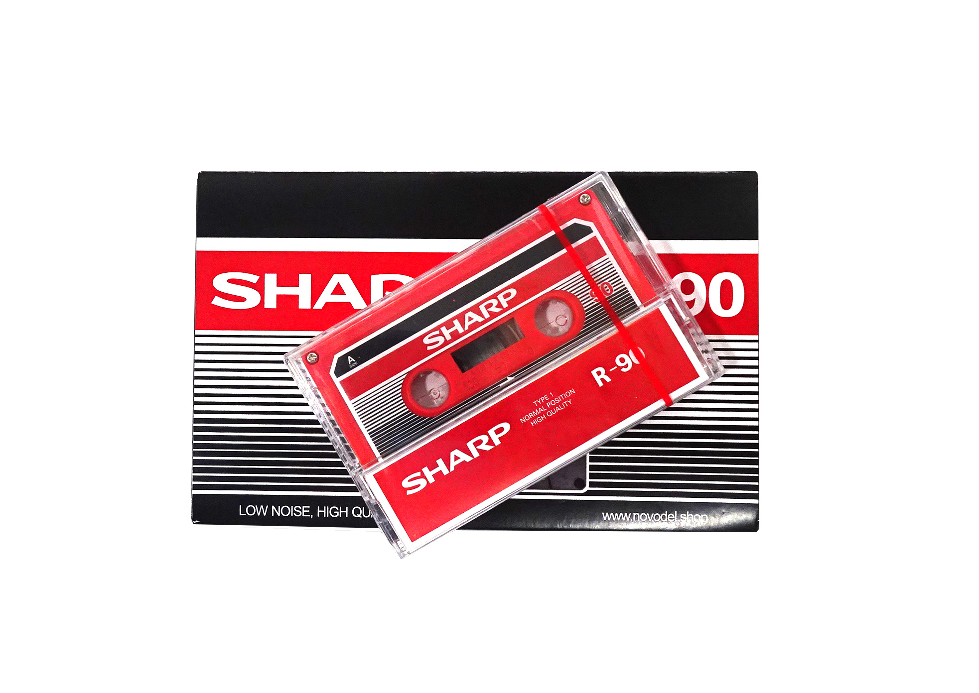 Аудиокассеты SHARP R-90 красные в прозрачной запечатке блоком